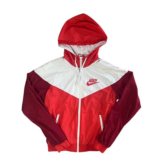 Nike Jackets & Blazers - Nike Windrunner Hooded Windbreaker Jacket Red White Burgundy Small